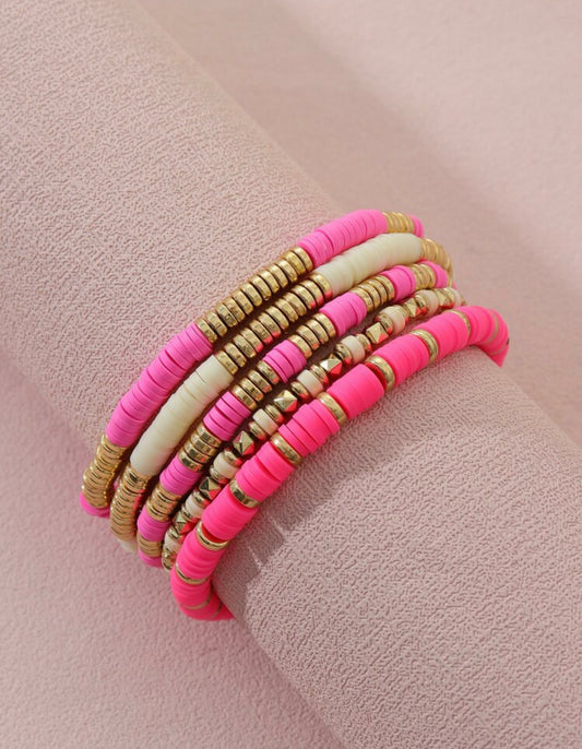 Set van 5 armbanden roze