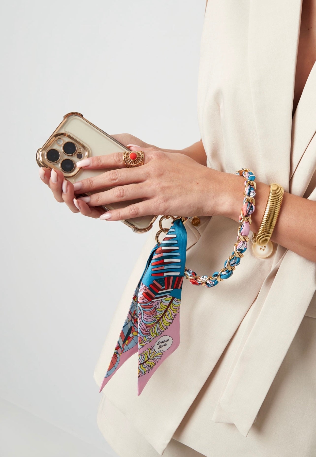 Telefoonketting satijnen sjaal - oranje/roze