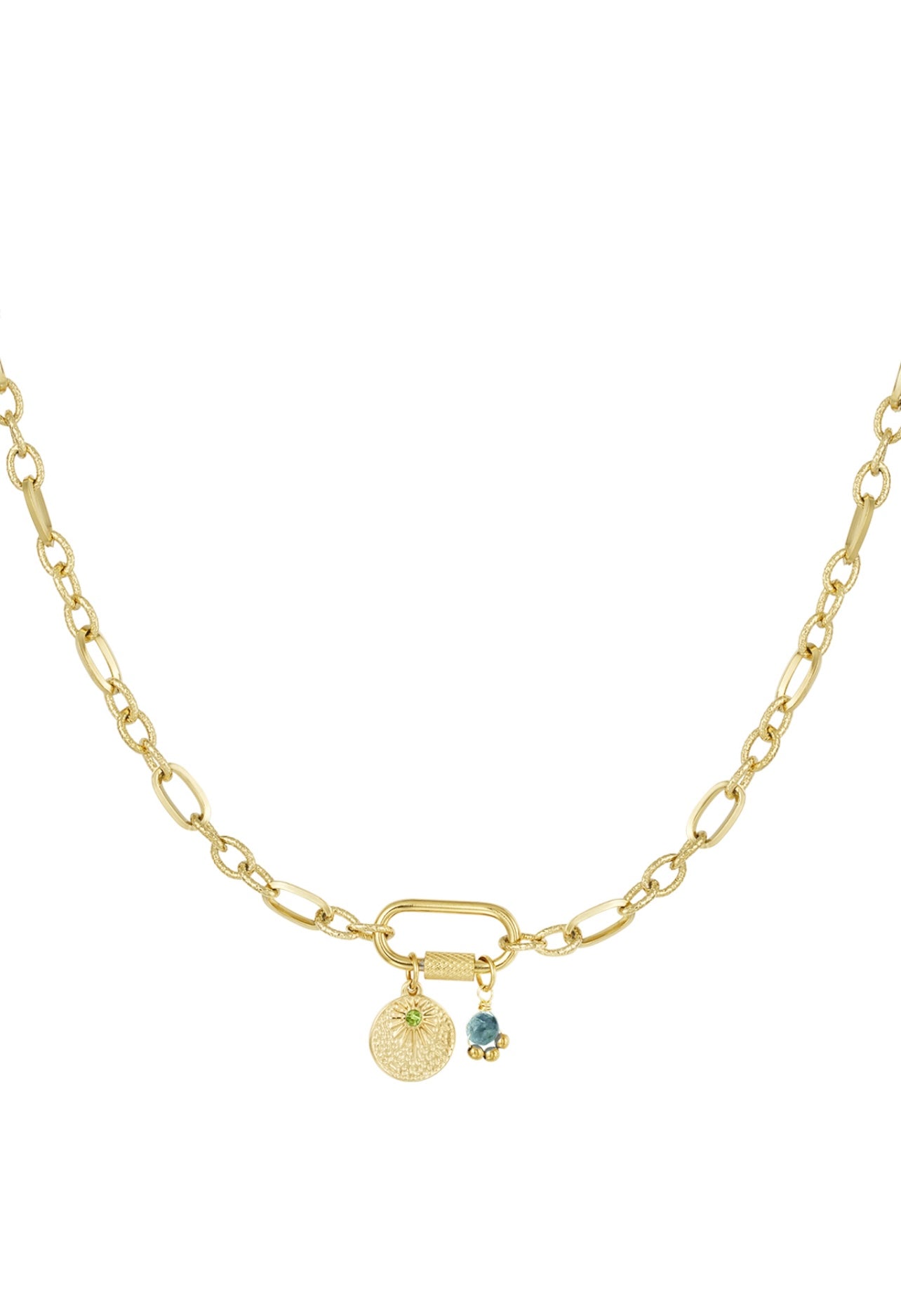 Schakelketting met bedels - Groen&Goud